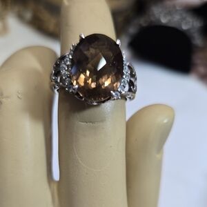 Stunning Sterling Silver Ring Beautiful Smokey Quartz Gemstone